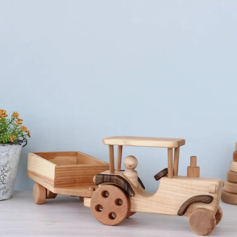 Large Wooden Tractor With Trailer