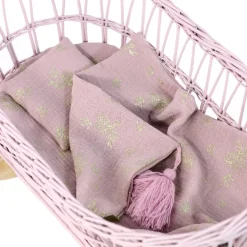 Wicker Doll Cradle - Dusty Pink