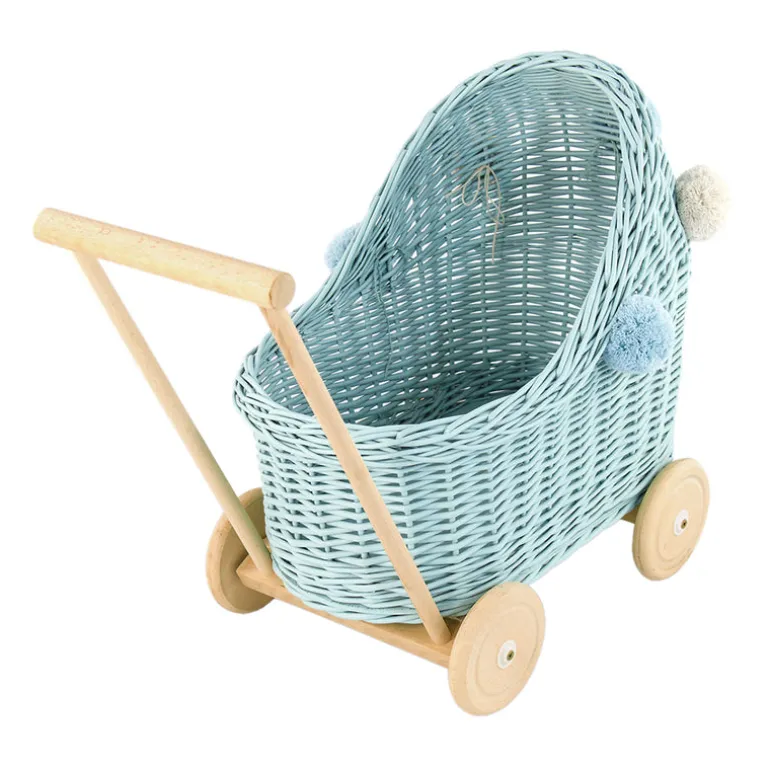 Wicker Dolls Pram - Dirty Mint
