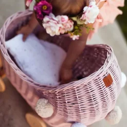 Wicker Dolls Pram - Dusty Pink