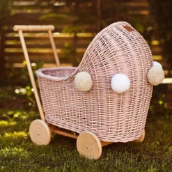 Wicker Dolls Pram - Dusty Pink