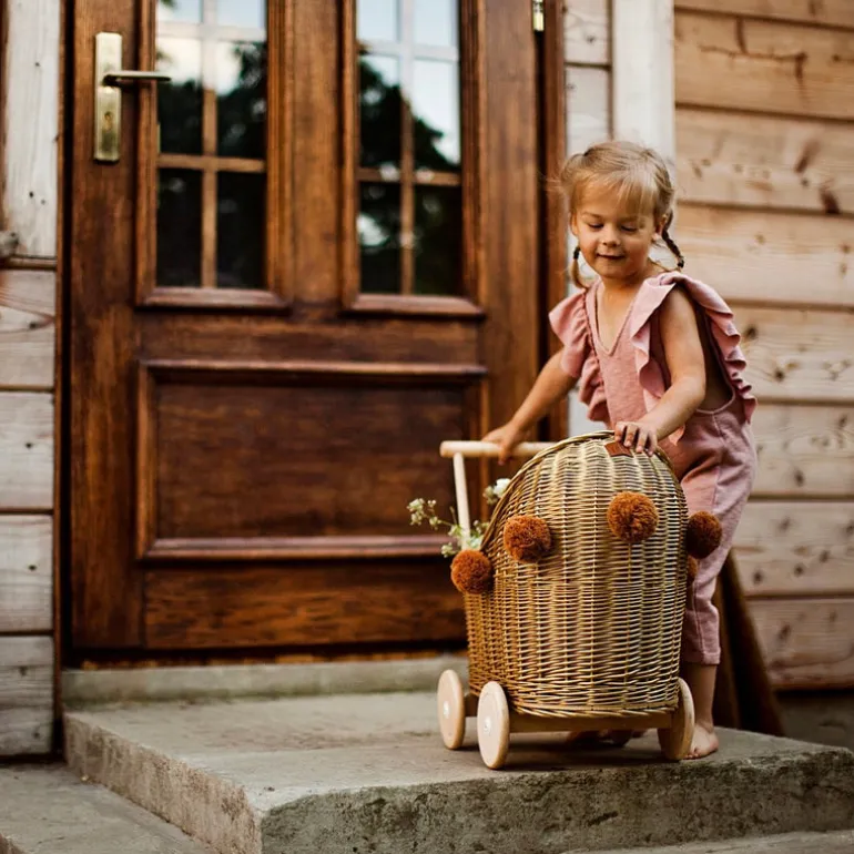 Wicker Dolls Pram - Gold