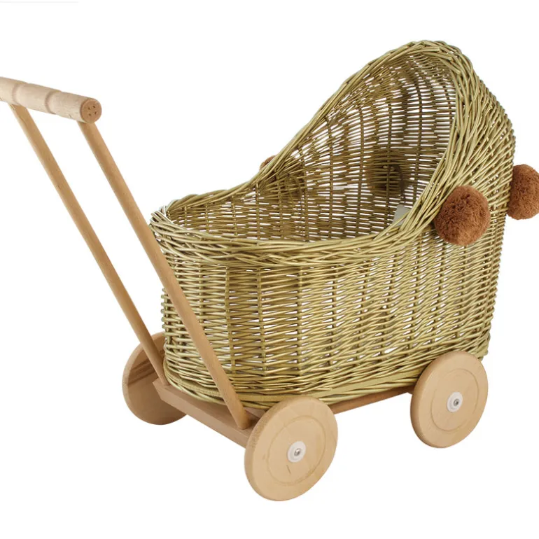 Wicker Dolls Pram - Gold