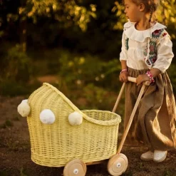 Wicker Dolls Pram - Lemon