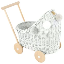 Wicker Dolls Pram - White