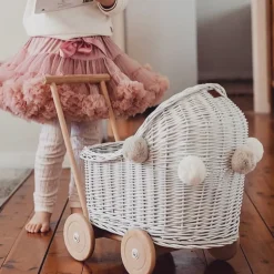 Wicker Dolls Pram - White