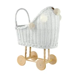 Wicker Dolls Pram High - White