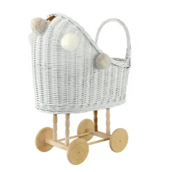Wicker Dolls Pram High - White