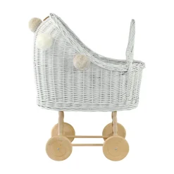 Wicker Dolls Pram High - White