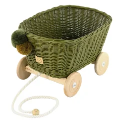 Wicker Pull Cart - Khaki