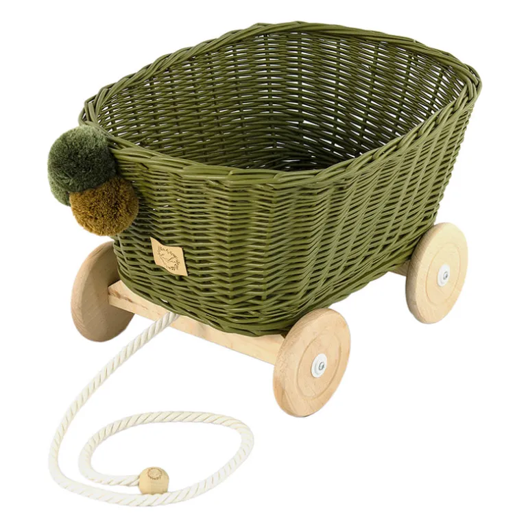 Wicker Pull Cart - Khaki