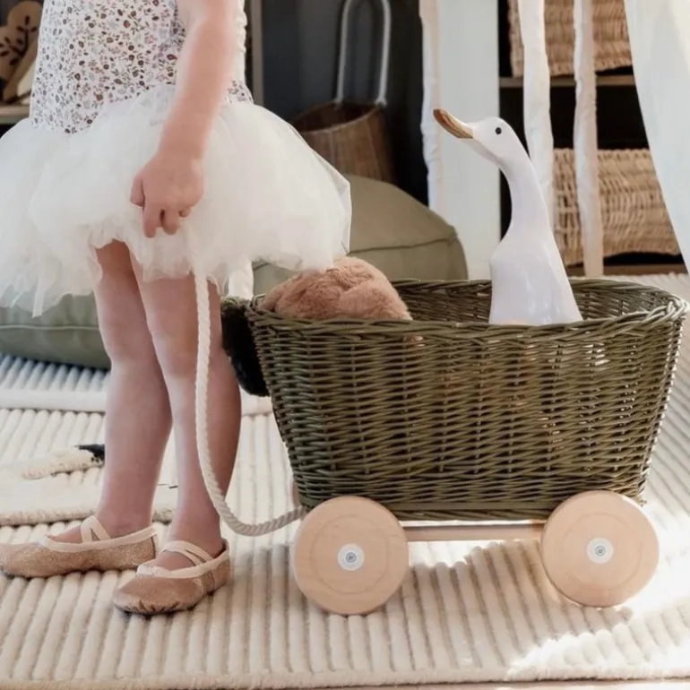 Wicker Pull Cart - Khaki