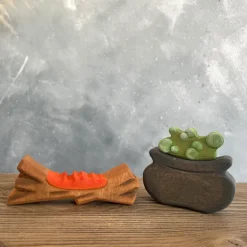 Wooden Cauldron with Fire