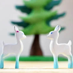 Wooden Deer Fawn - White With Flower