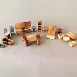 Wooden Dollhouse Furniture - 19 Piece 'Rose' Set
