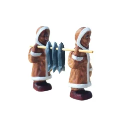 Wooden Eskimo Girls With Fish Set