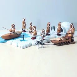 Wooden Eskimo With Canoe