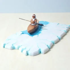 Wooden Eskimo With Canoe