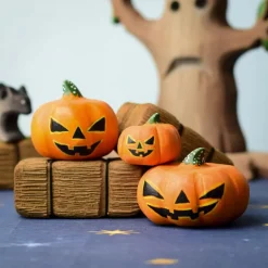 Wooden Halloween Pumpkins - Set of 3