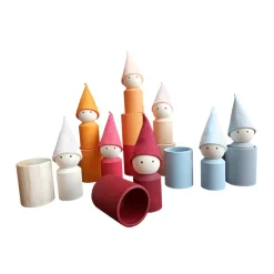 Wooden Peg Dolls With Cups - Sunrise