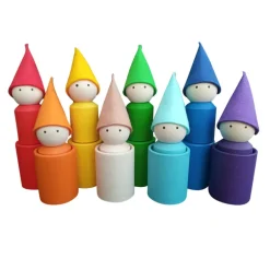 Wooden Peg Dolls With Cups - Rainbow