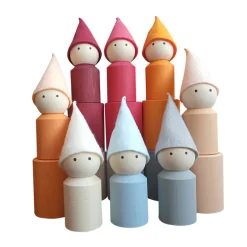 Wooden Peg Dolls With Cups - Sunrise