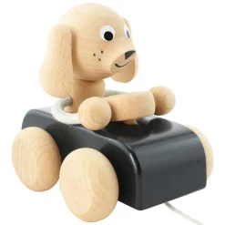 Wooden Pull Along Dog In Car - Jude