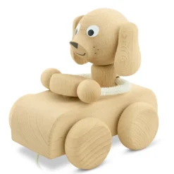 Wooden Pull Along Dog In Car - Cedric