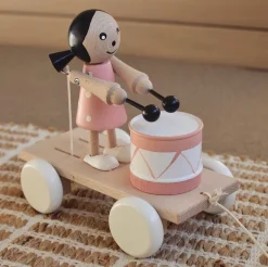 Wooden Pull Along Girl With Drum - Eve