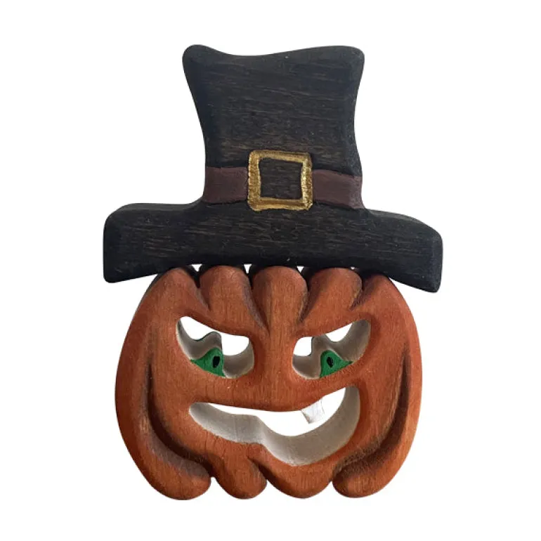 Wooden Pumpkin With Hat
