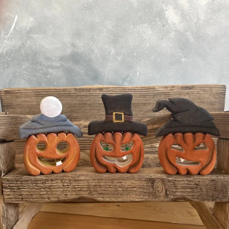 Wooden Pumpkin With Hat