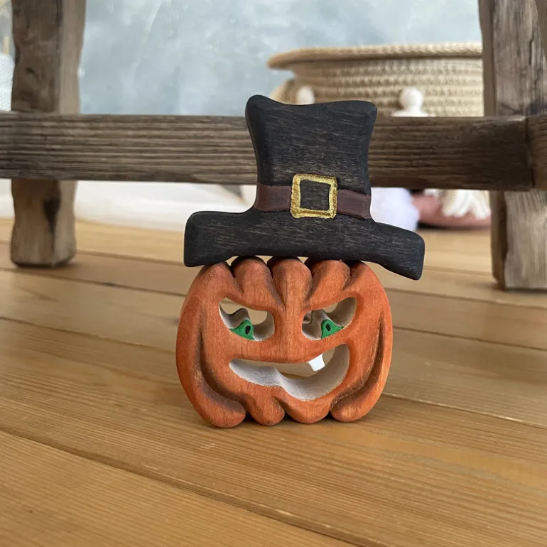 Wooden Pumpkin With Hat