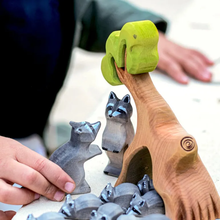 Wooden Raccoon - Curious