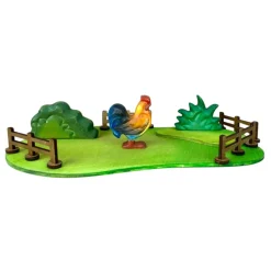 Wooden Rooster, Hen & Chick Set