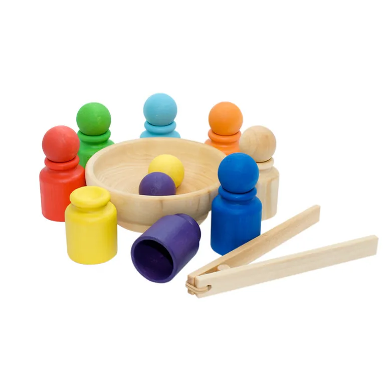 Wooden Sorting Cups & Balls - Rainbow