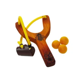 Wooden Toy Bee Slingshot With Felt Balls