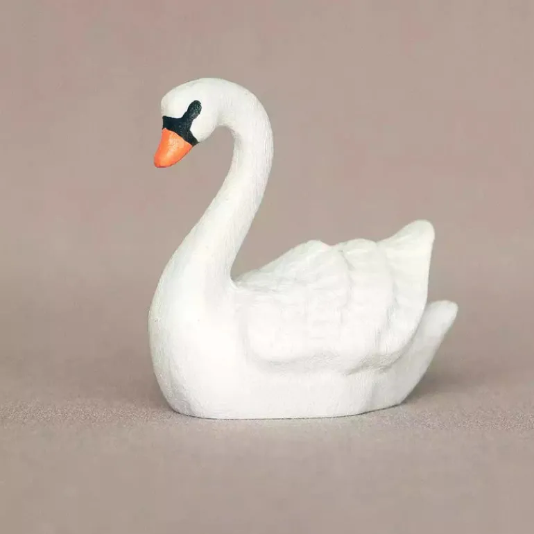 Wooden White Swan - Swimming