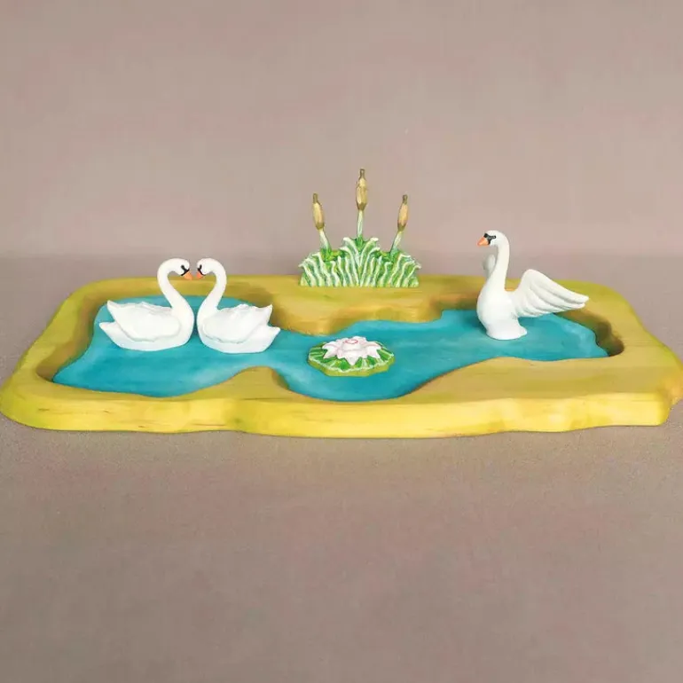 Wooden White Swan - Swimming